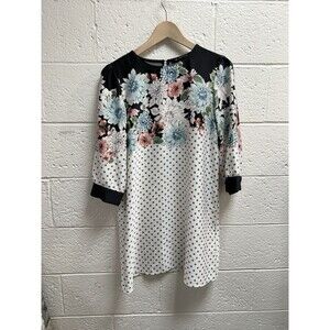 Zara Basic Dress Womens Med. Mini Shift 3/4 Sleeve Floral Polka Dot Tunic Medium